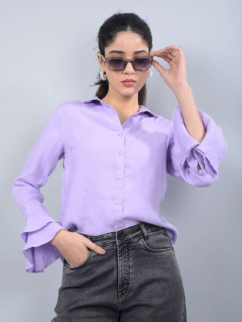women solid bell sleeves regular shirt