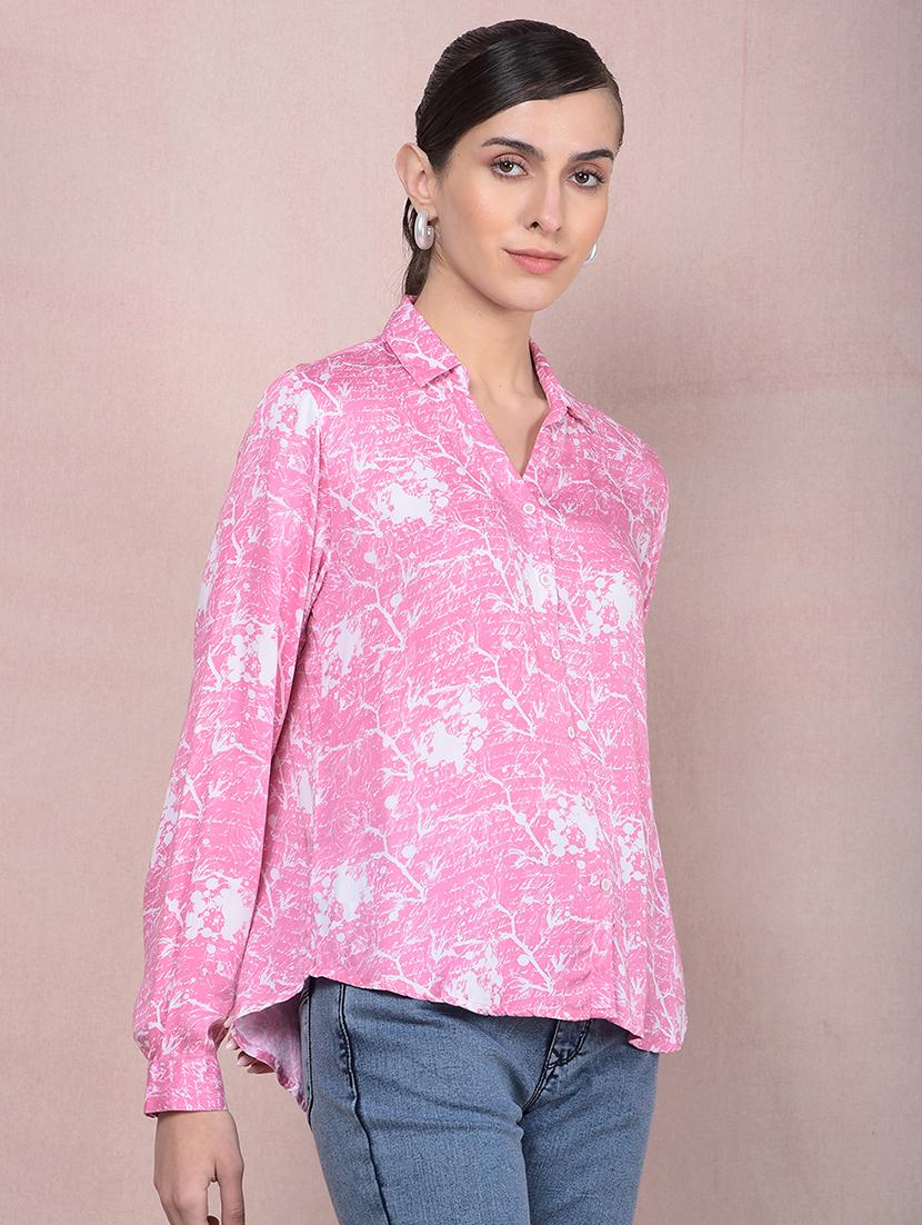 women printed collared high low shirt - 21854866 - Standard Image - 2