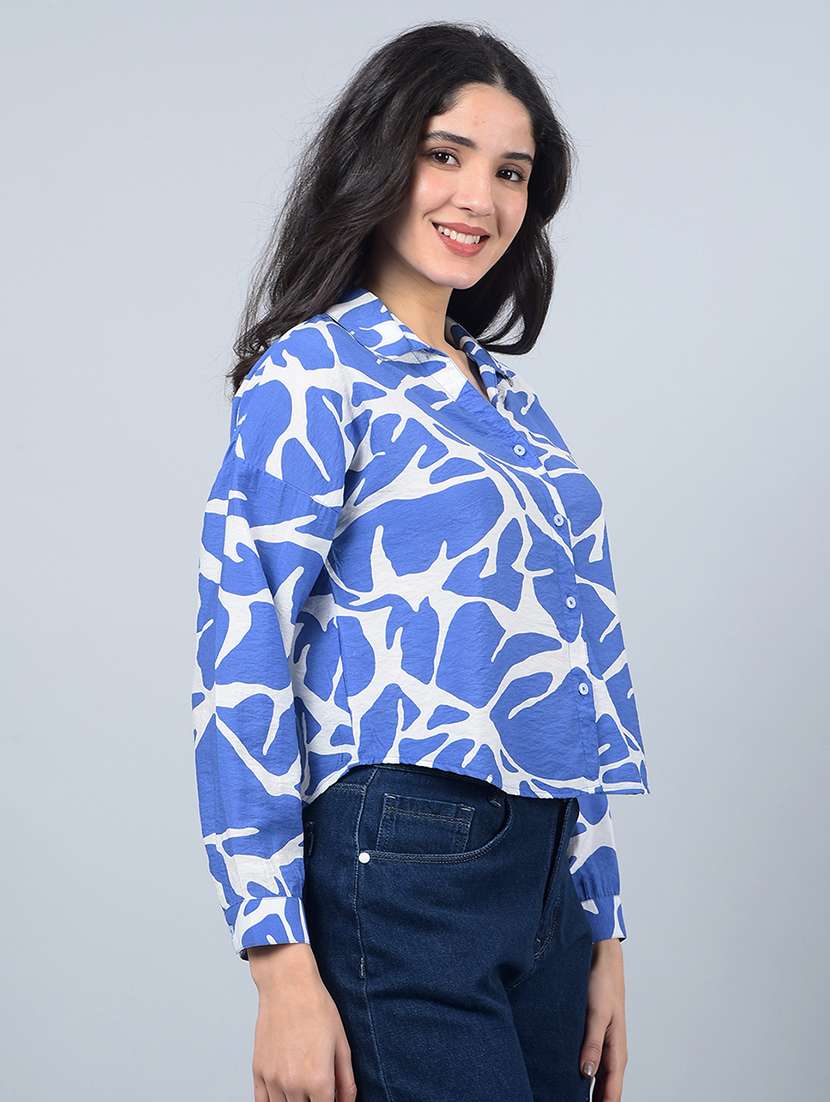 women printed long sleeves crop shirt - 21854869 - Standard Image - 2