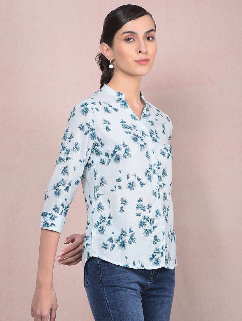 women printed mandarin neck high low shirt - 21854871 -  Standard Image - 2