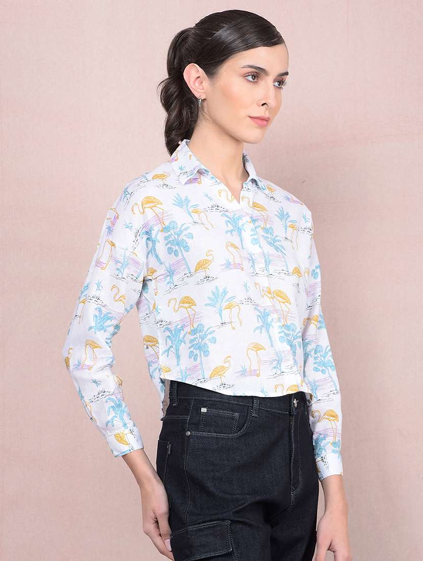 women printed long sleeves crop shirt - 21854872 -  Standard Image - 2