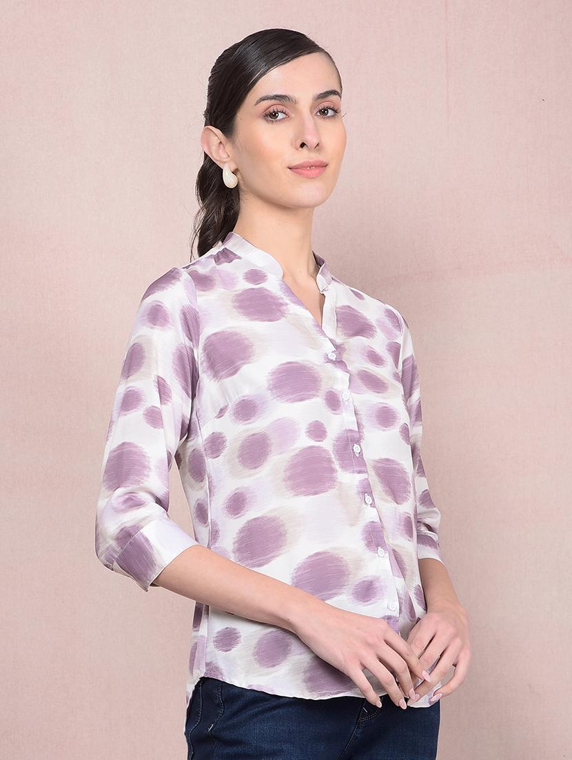 women printed mandarin neck regular shirt - 21854874 - Standard Image - 2