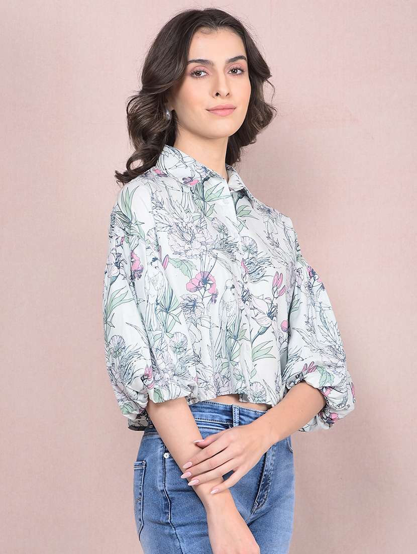 women printed puff sleeves crop shirt - 21854875 -  Standard Image - 2