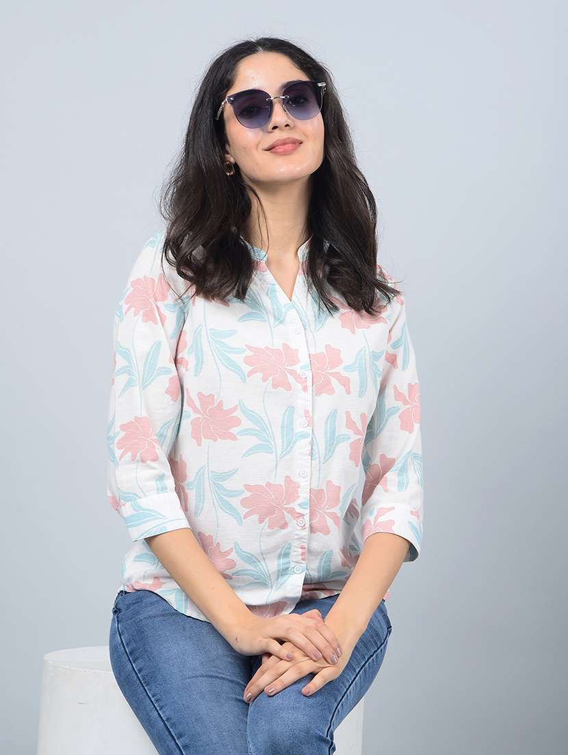 women printed mandarin neck regular shirt