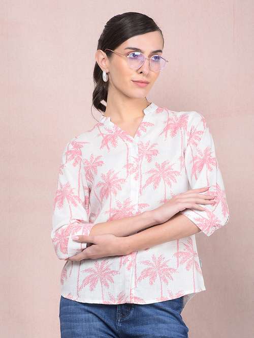 women printed mandarin neck regular shirt - 21854878 -  Standard Image - 0