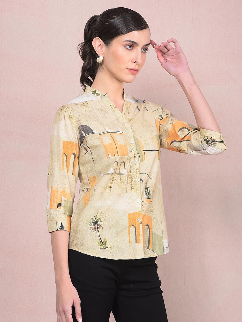 women printed mandarin neck regular shirt - 21854880 - Standard Image - 2