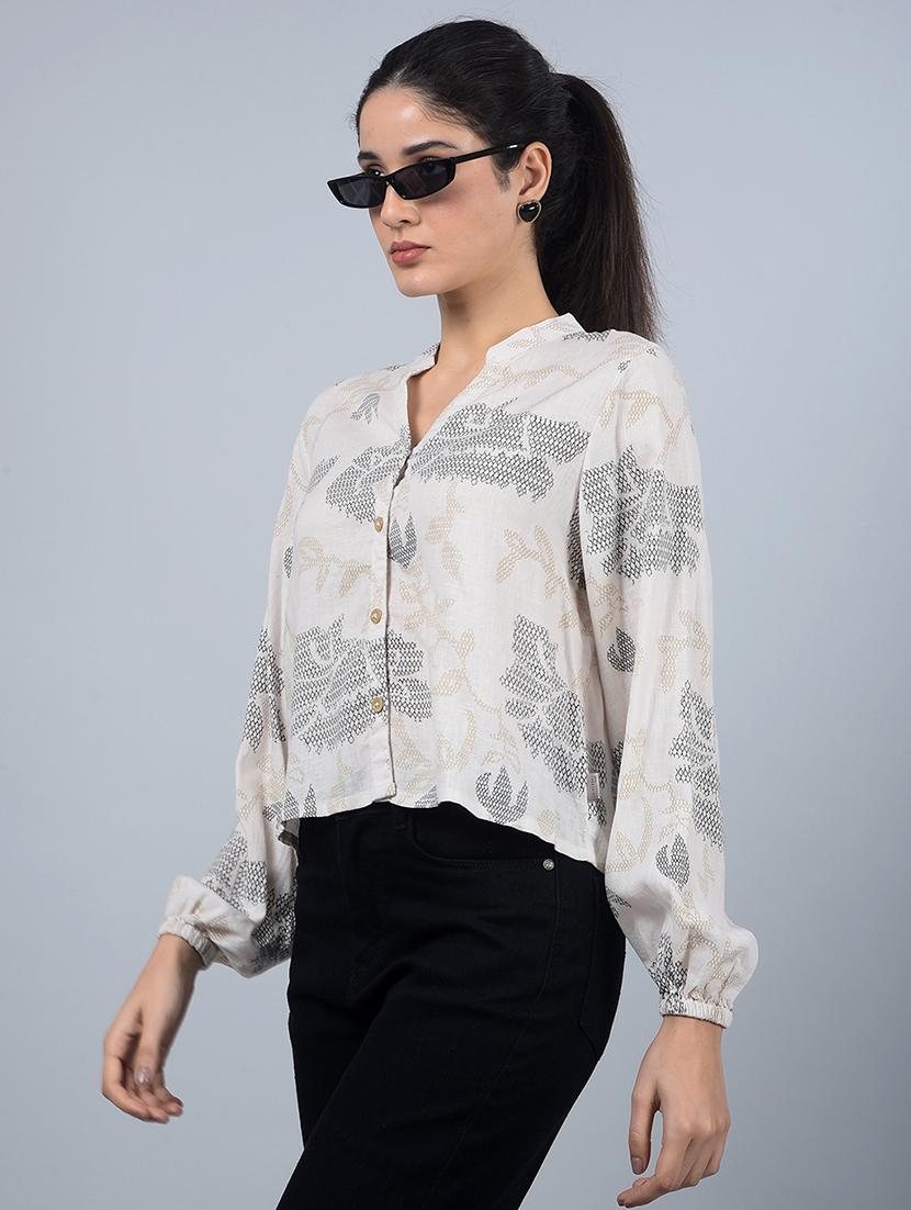 women printed long sleeves crop shirt - 21854882 - Zoom Image - 0