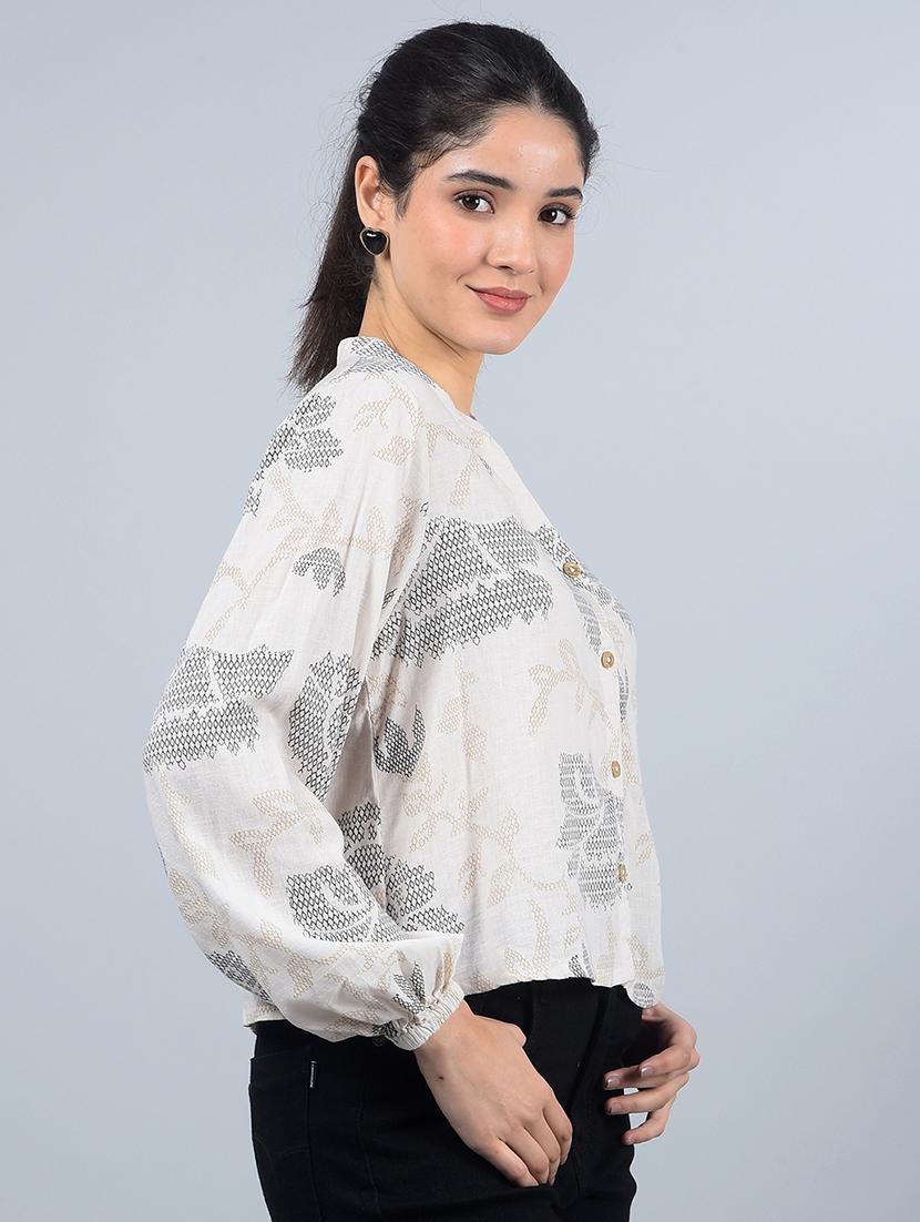 women printed long sleeves crop shirt - 21854882 - Standard Image - 2
