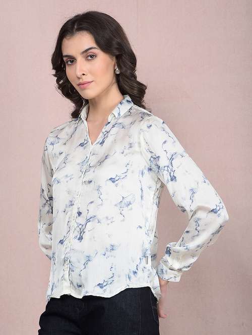 women printed collared high low shirt - 21854884 -  Standard Image - 0