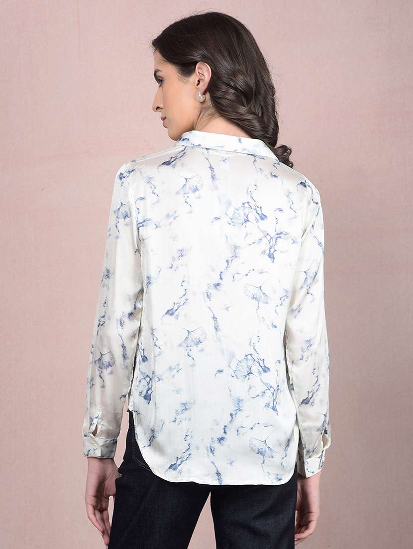 women printed collared high low shirt - 21854884 - Standard Image - 2