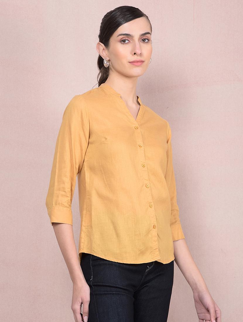 women solid mandarin neck regular shirt - 21854890 - Standard Image - 2