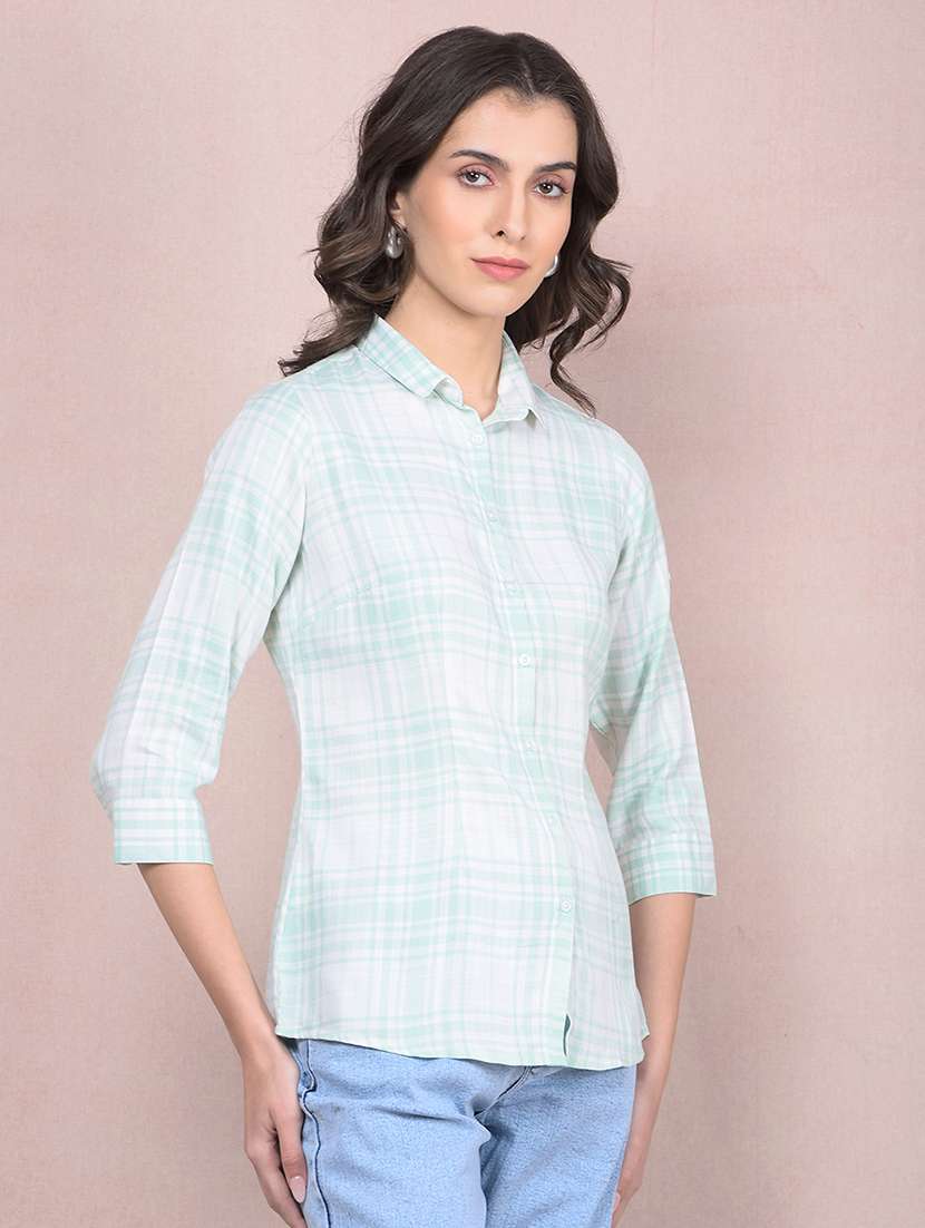 women checkered mandarin neck regular shirt - 21854894 -  Standard Image - 2