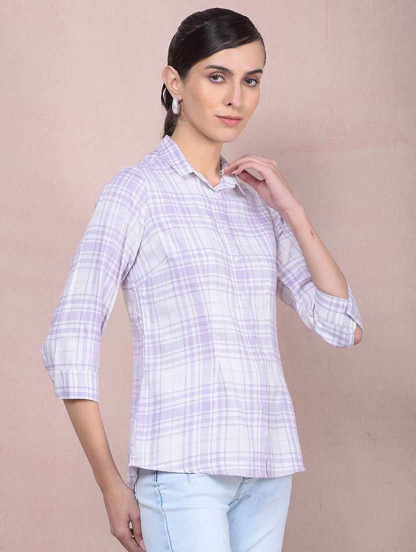 women checkered mandarin neck regular shirt - 21854895 - Standard Image - 2