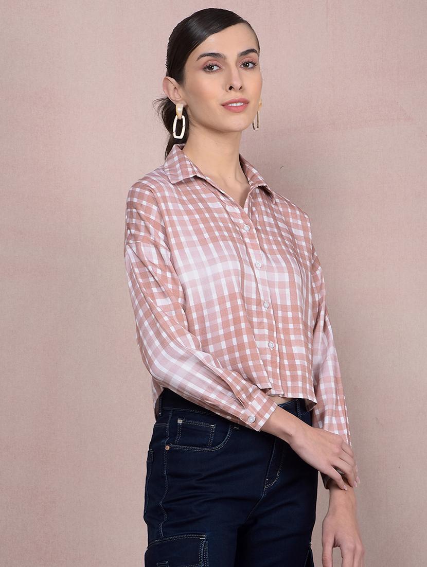 women printed long sleeves crop shirt - 21854897 - Standard Image - 2