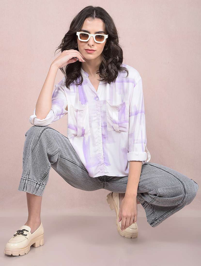 women printed roll-up sleeves high low shirt - 21854898 -  Standard Image - 2
