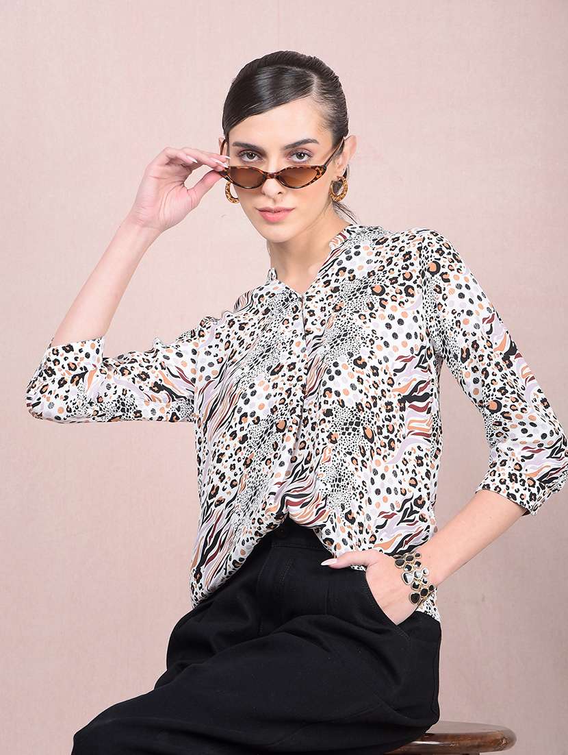 women animal printed mandarin neck regular shirt