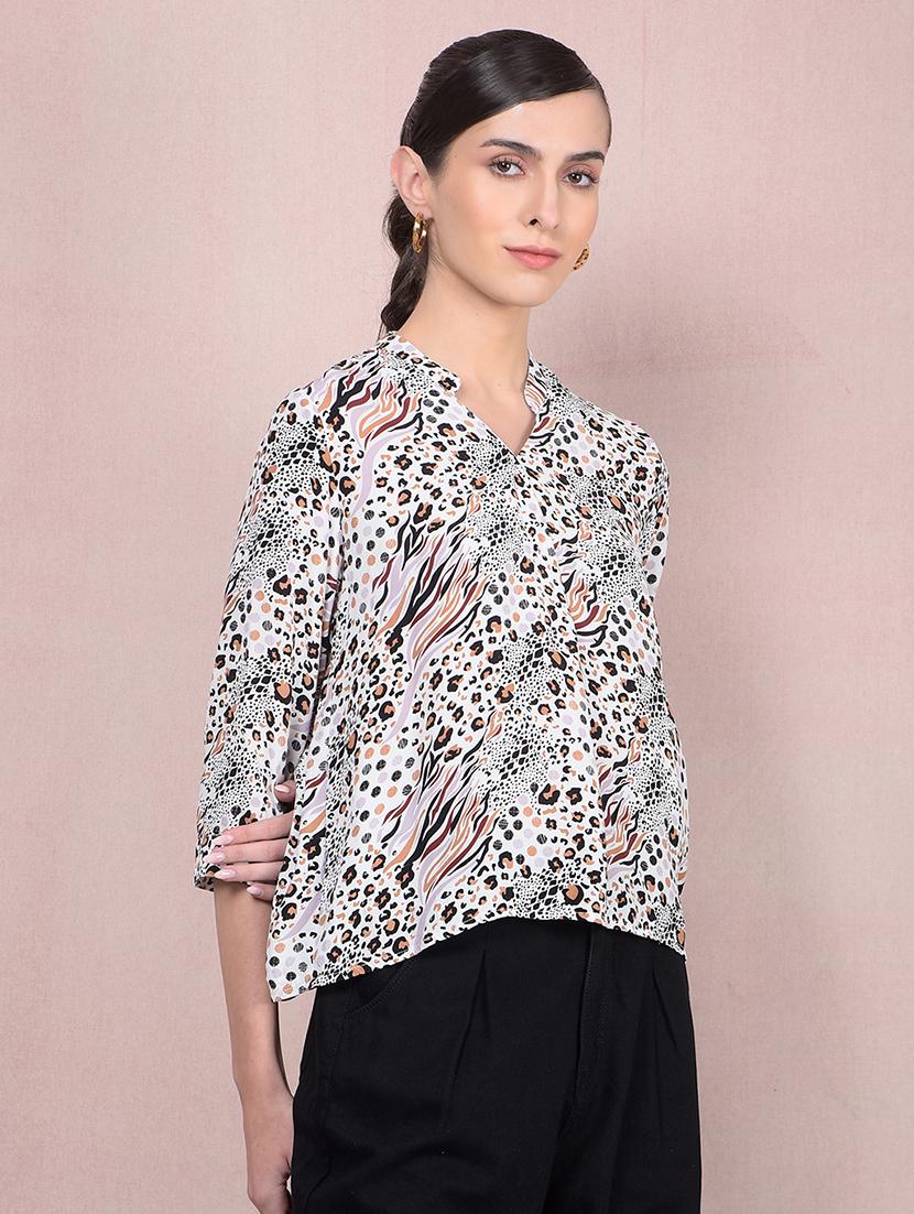 women animal printed mandarin neck regular shirt - 21854902 - Standard Image - 2
