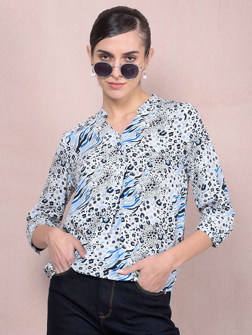 women animal printed mandarin neck regular shirt