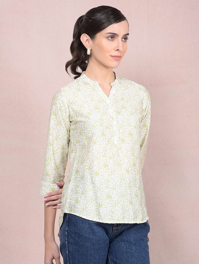 women printed mandarin neck regular top - 21854906 - Standard Image - 2