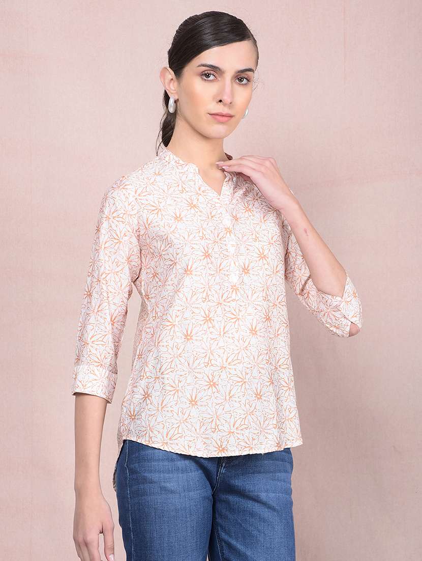 women printed mandarin neck regular top - 21854907 - Standard Image - 2