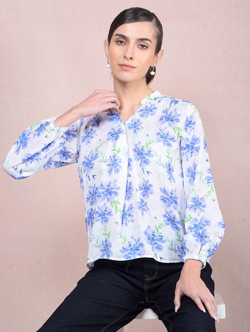women floral printed puff sleeves regular top