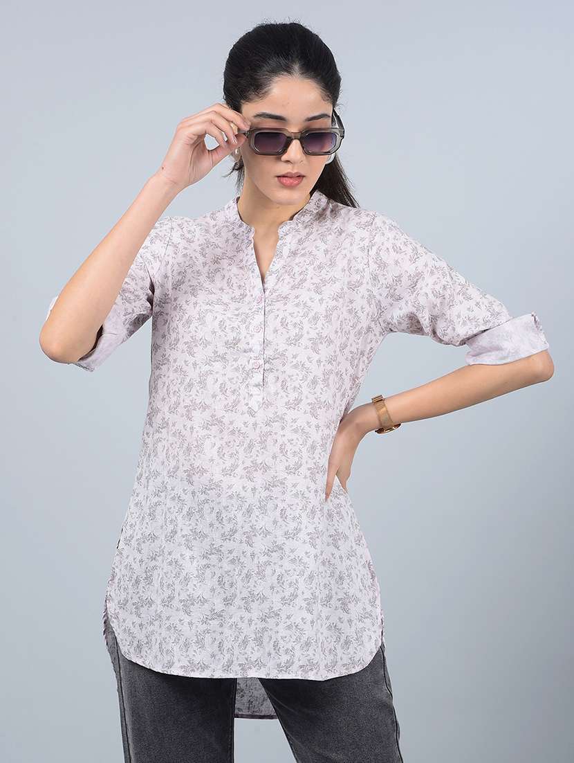 women printed mandarin neck high low kurti - 21854914 - Zoom Image - 0