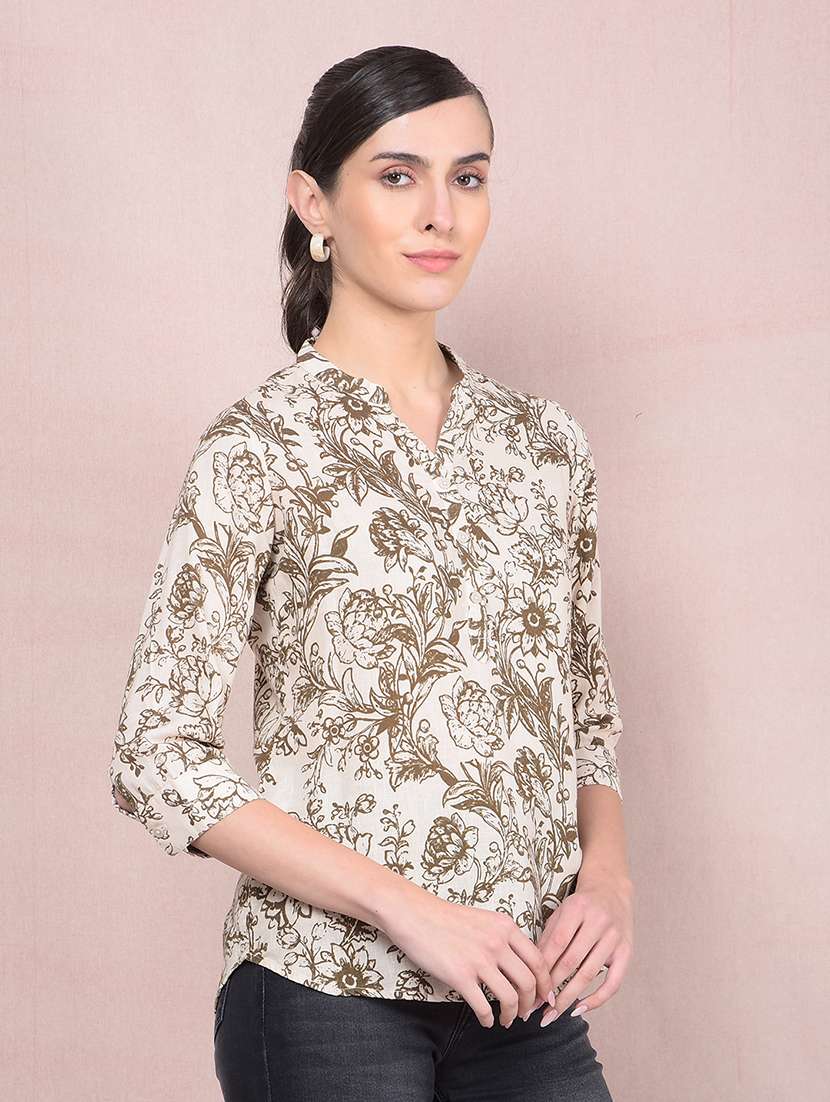 women printed mandarin neck high low top - 21854917 -  Standard Image - 2