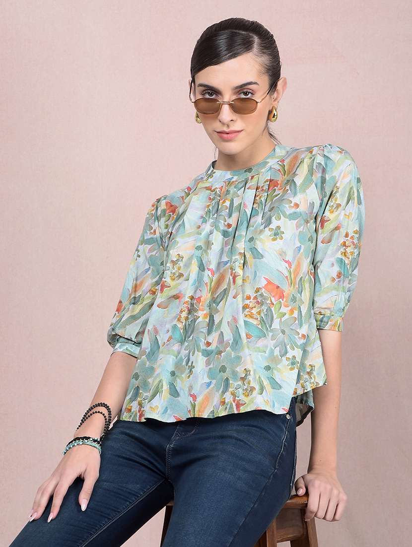 women printed puff sleeves regular top