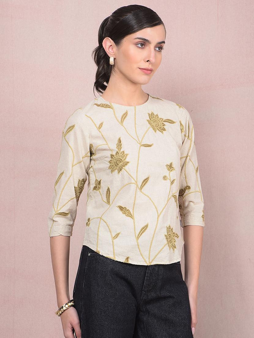 women embroidered three quarter sleeves regular top - 21854923 - Standard Image - 2