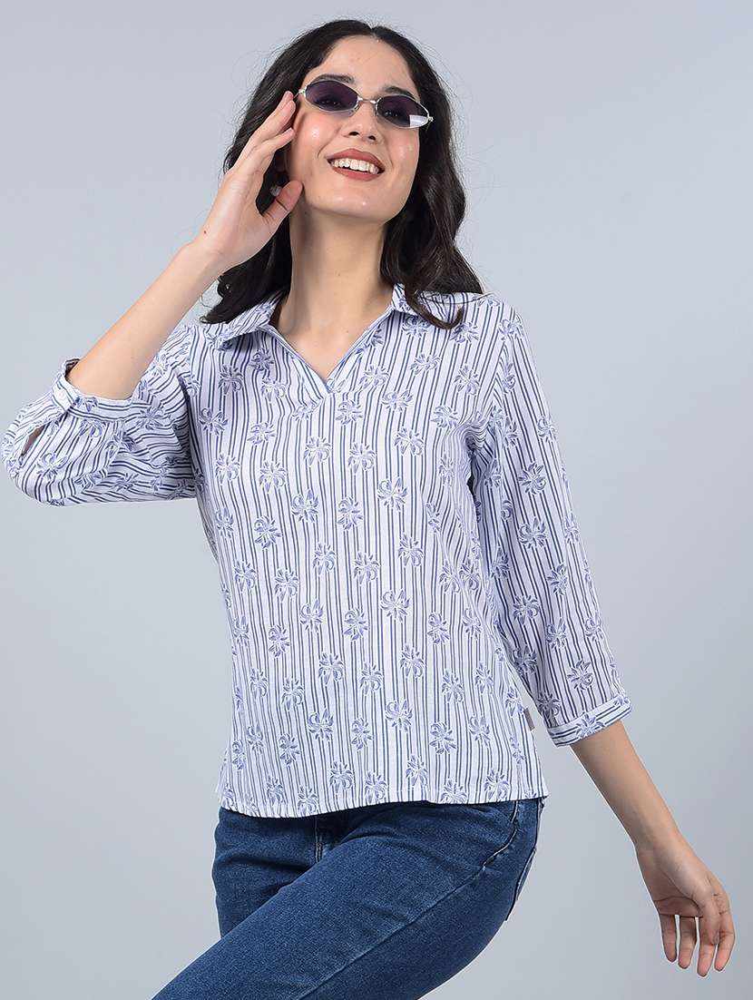women printed collared regular top