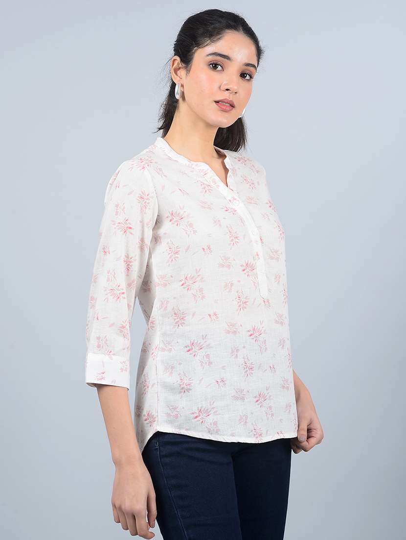 women printed mandarin neck high low top - 21854934 -  Standard Image - 2