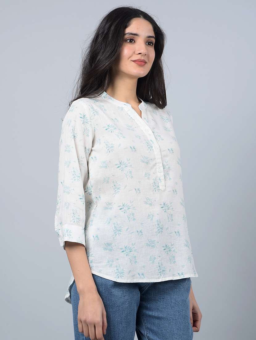 women printed mandarin neck high low top - 21854935 -  Standard Image - 2