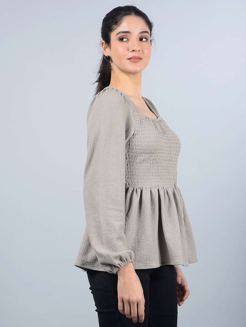 women smocked detailed puff sleeves peplum top - 21854937 -  Standard Image - 2