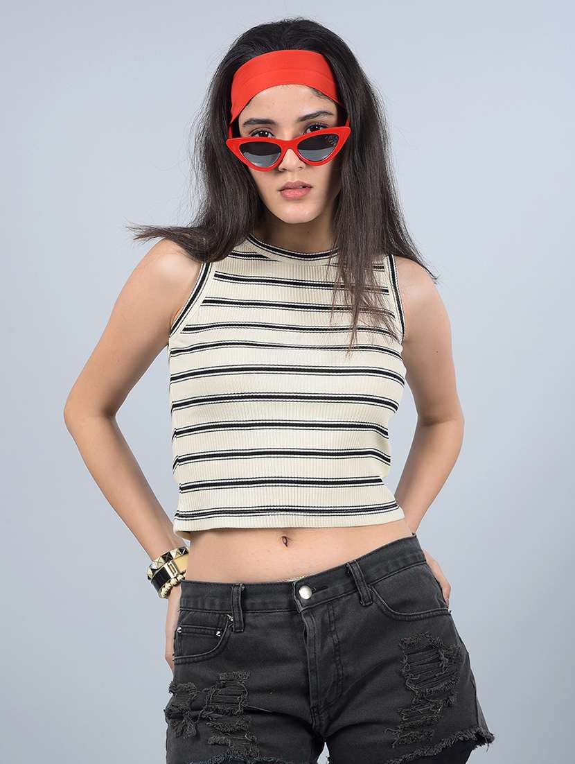 women striped sleeveless crop top