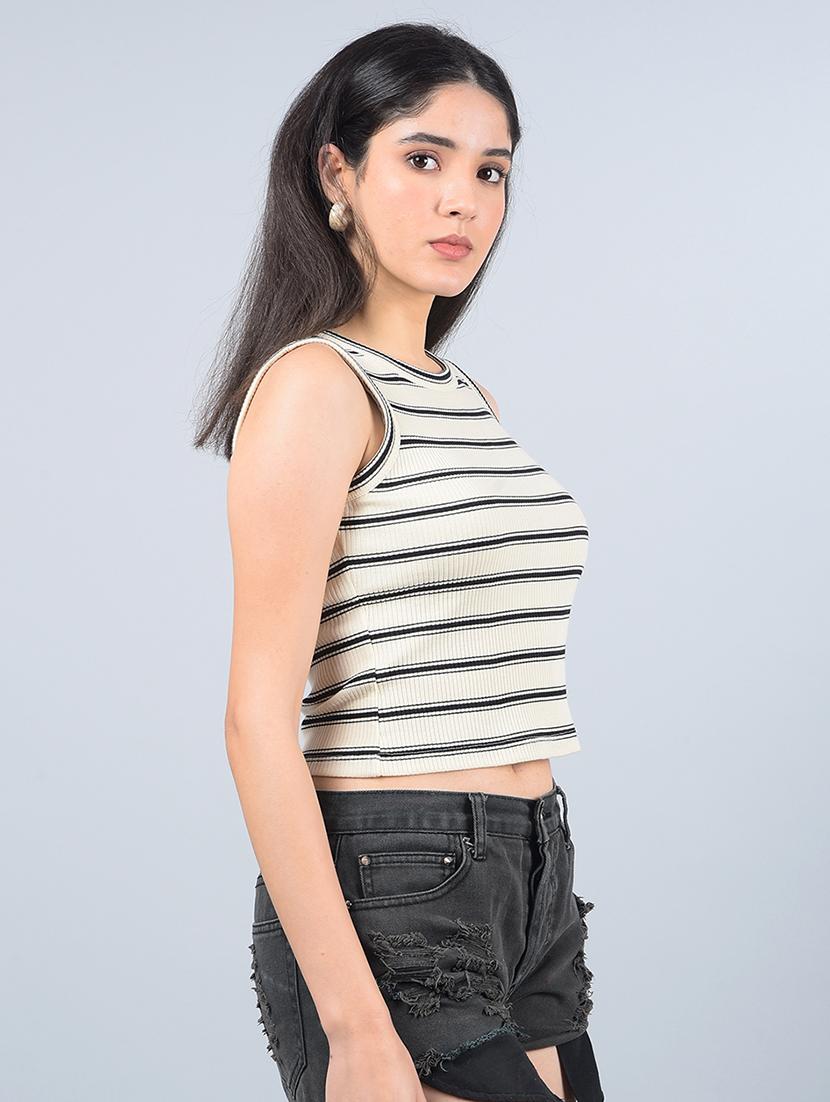 women striped sleeveless crop top - 21854945 - Standard Image - 2