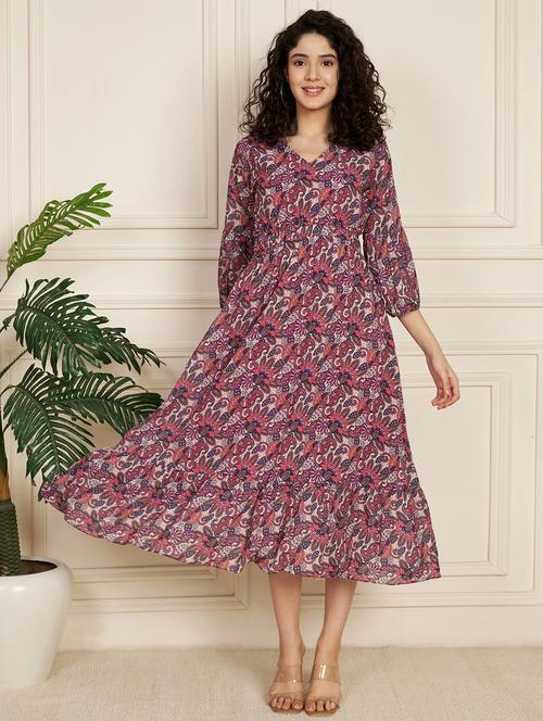 women printed puff sleeves tiered dress - 21854965 -  Standard Image - 0