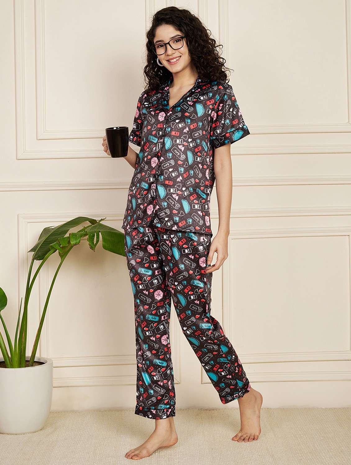 women printed nightwear pyjama set