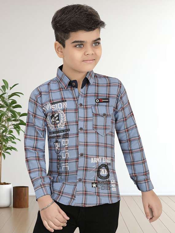boys checkered long sleeve casual shirt