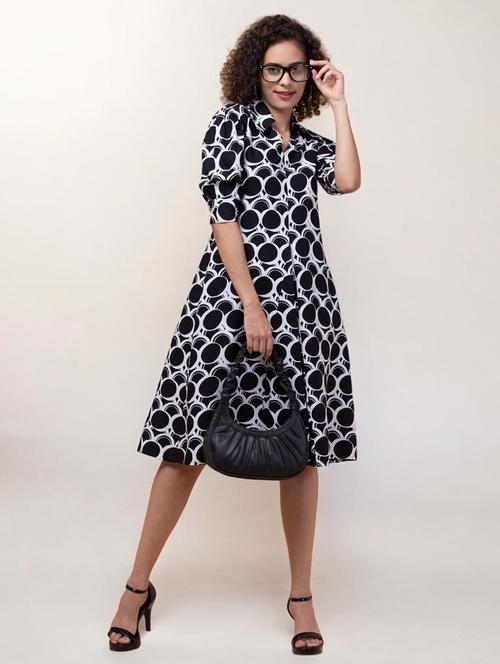 women geometric printed puff sleeves a-line dress - 21855037 -  Standard Image - 0