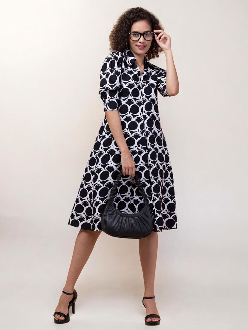 women geometric printed puff sleeves a-line dress - 21855037 -  Zoom Image - 0
