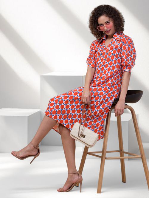 women printed puff sleeves a-line dress - 21855038 -  Standard Image - 0