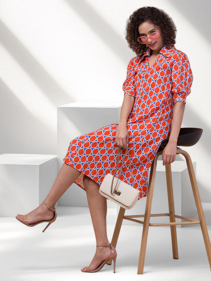 women printed puff sleeves a-line dress - 21855038 -  Zoom Image - 0