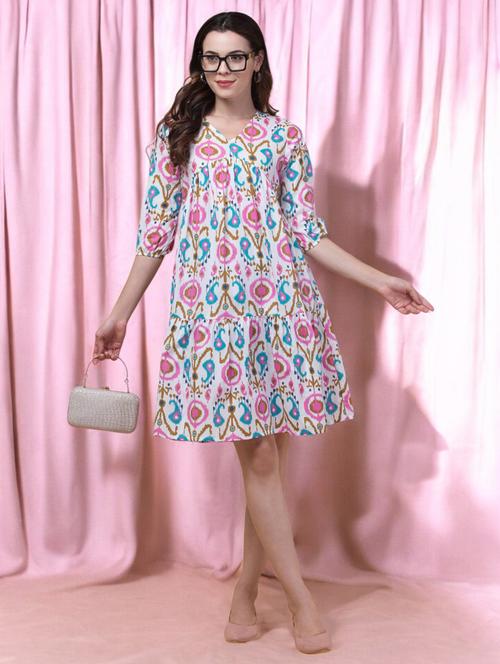 women printed puff sleeves tiered dress - 21855041 -  Standard Image - 0
