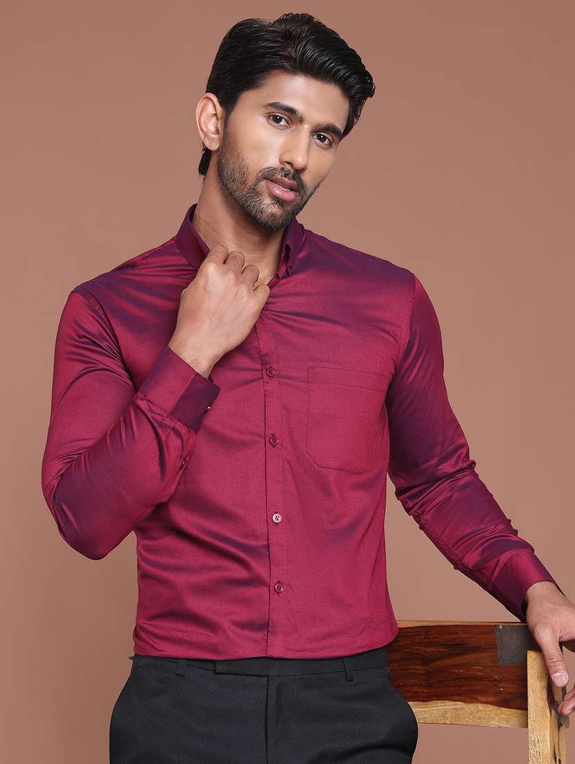 men solid long sleeve slim fit formal shirt