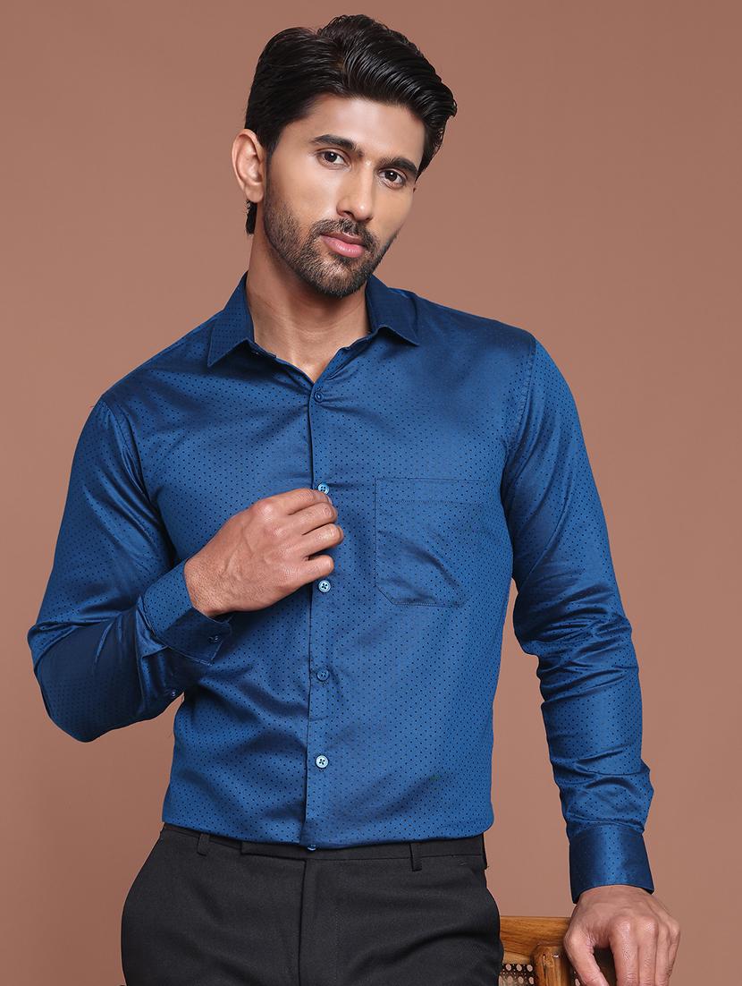 men polka dot long sleeve slim fit formal shirt