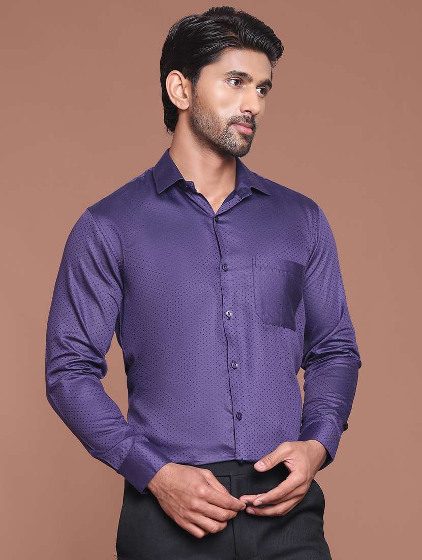 men polka dot long sleeve slim fit formal shirt