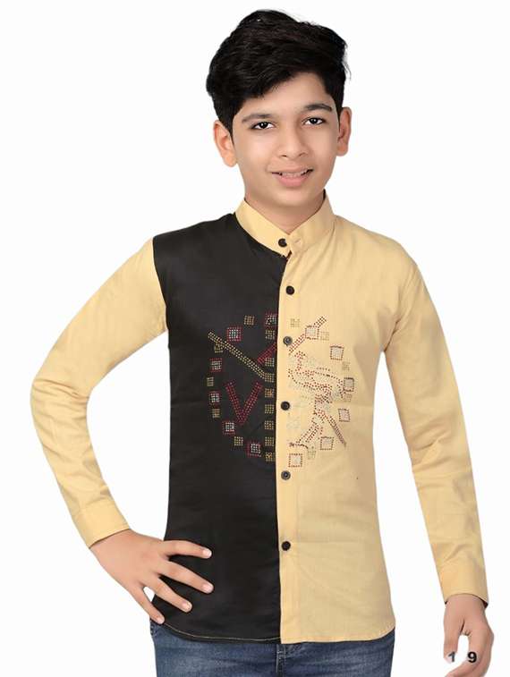 boys color block long sleeve casual shirt