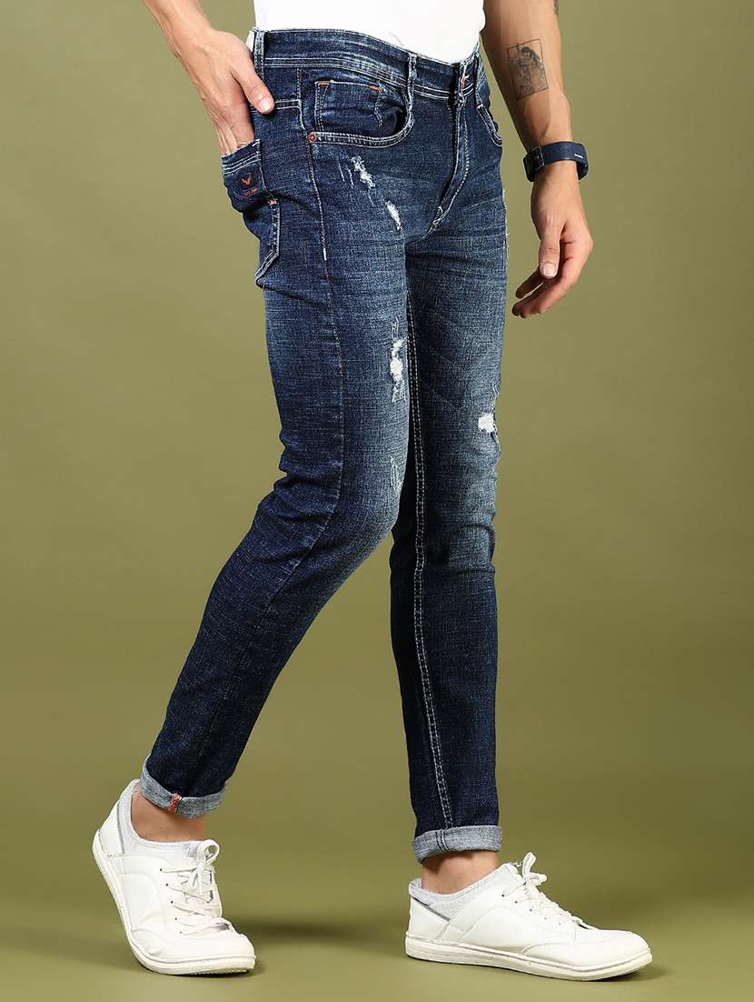 men's blue distressed denim slim fit jean - 21855190 -  Standard Image - 2