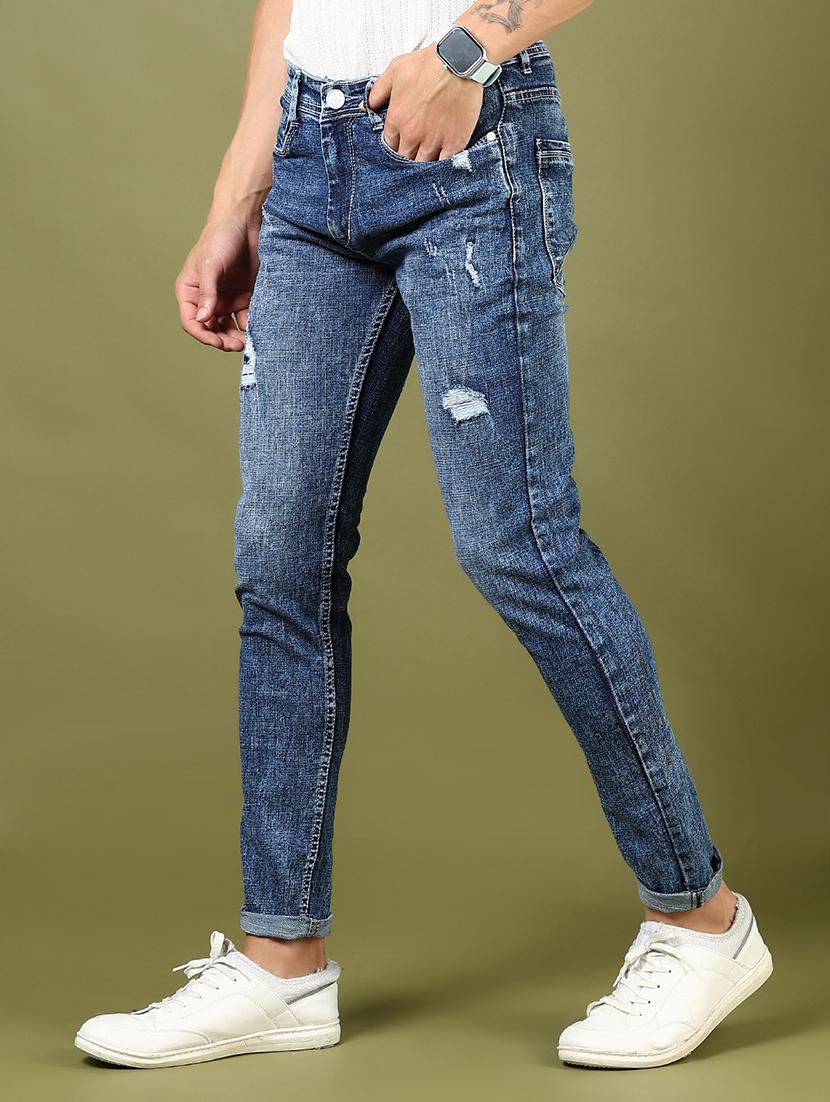 men's blue denim distressed slim fit jeans - 21855191 - Standard Image - 2