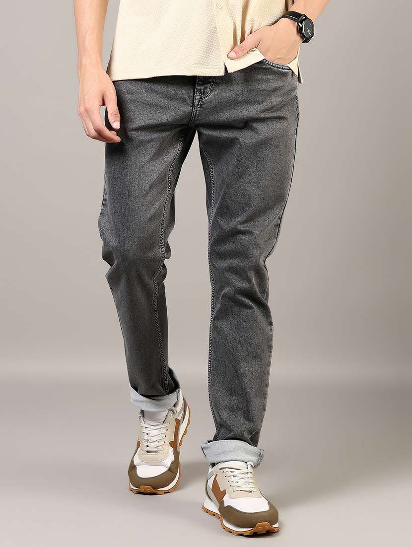 men plain mid rise full length denim jeans